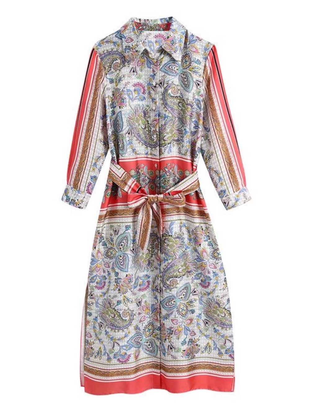 Zara Printed Midi Dress / Kimono Style –  Belted